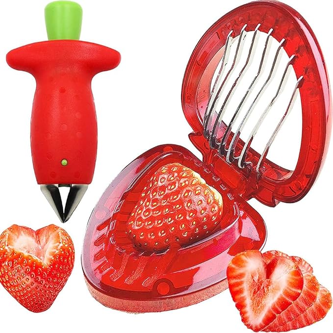 2 件草莓切片机,草莓壳体,樱桃水果蔬菜草莓茎和叶去除器,草莓切片机